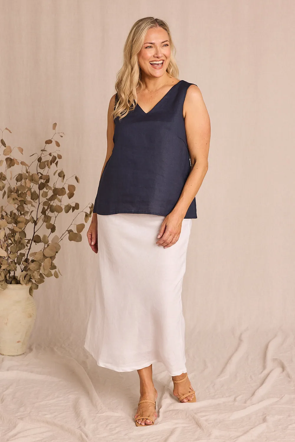 Katie Bias Cut Linen Skirt in White