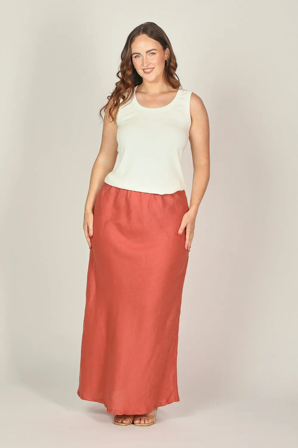 Katie Linen Bias Cut Skirt in Desert Rose