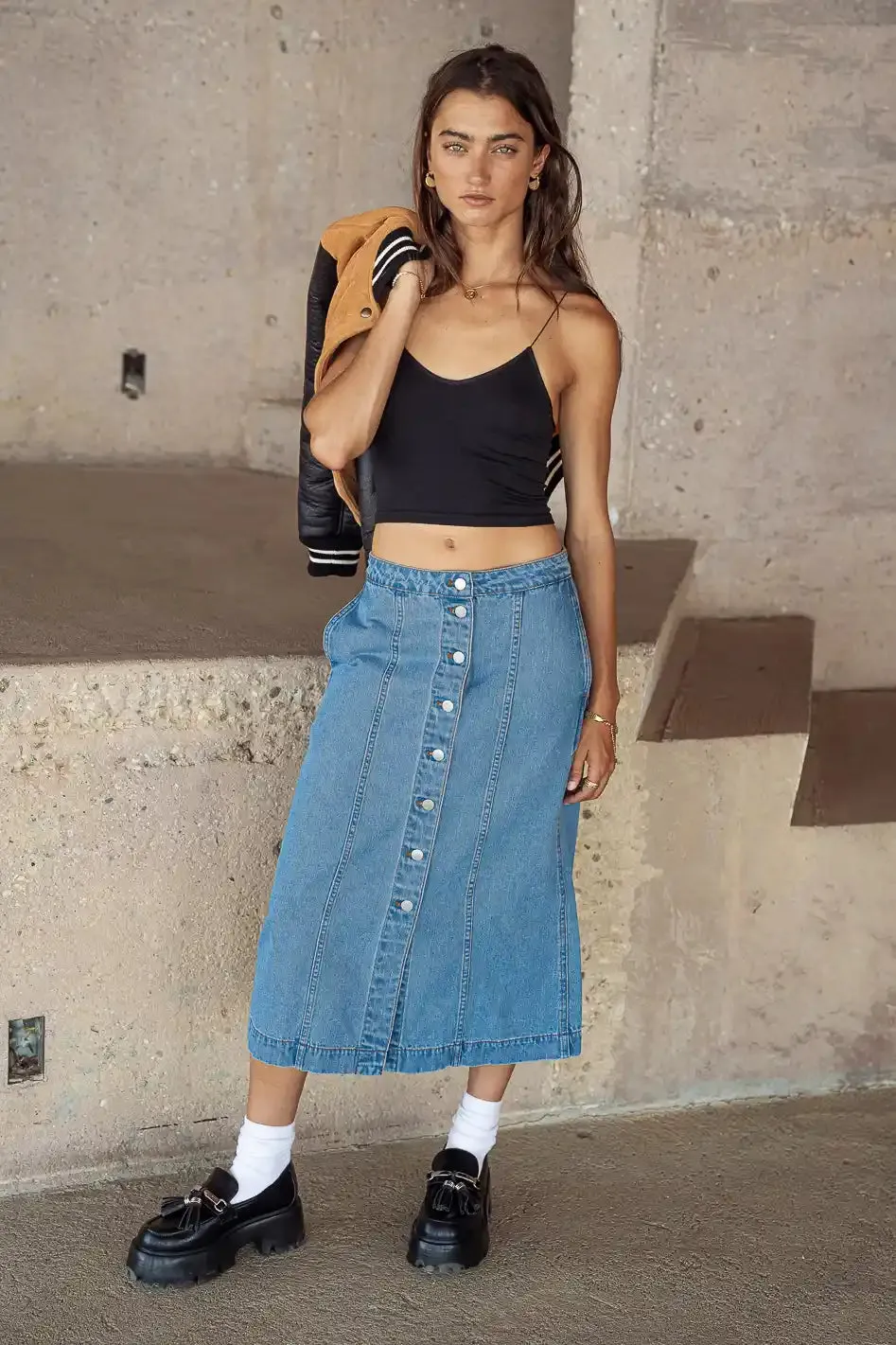 Kaylee Button Denim Skirt