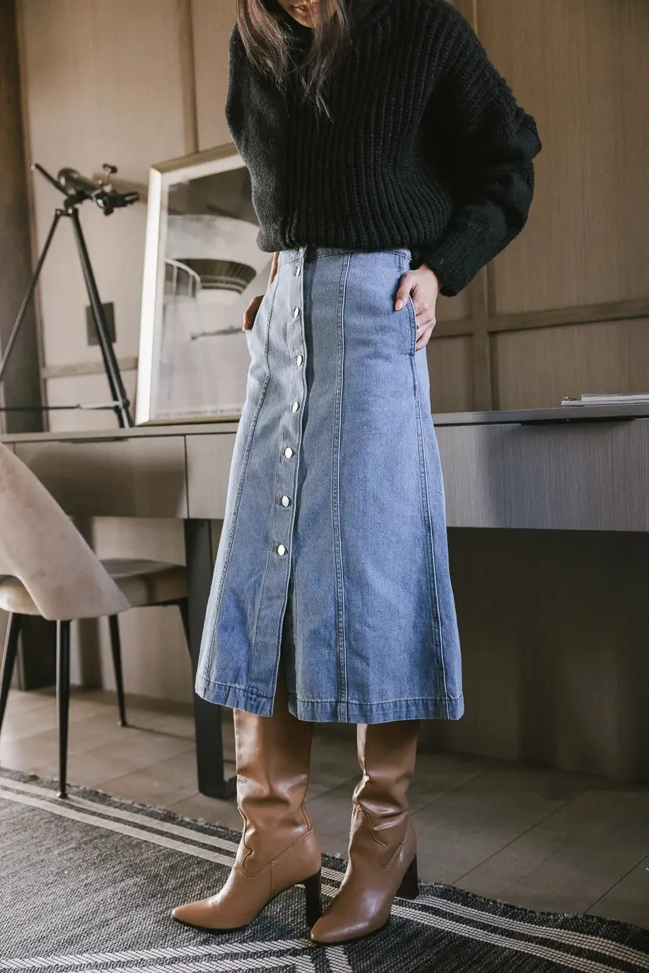 Kaylee Button Denim Skirt