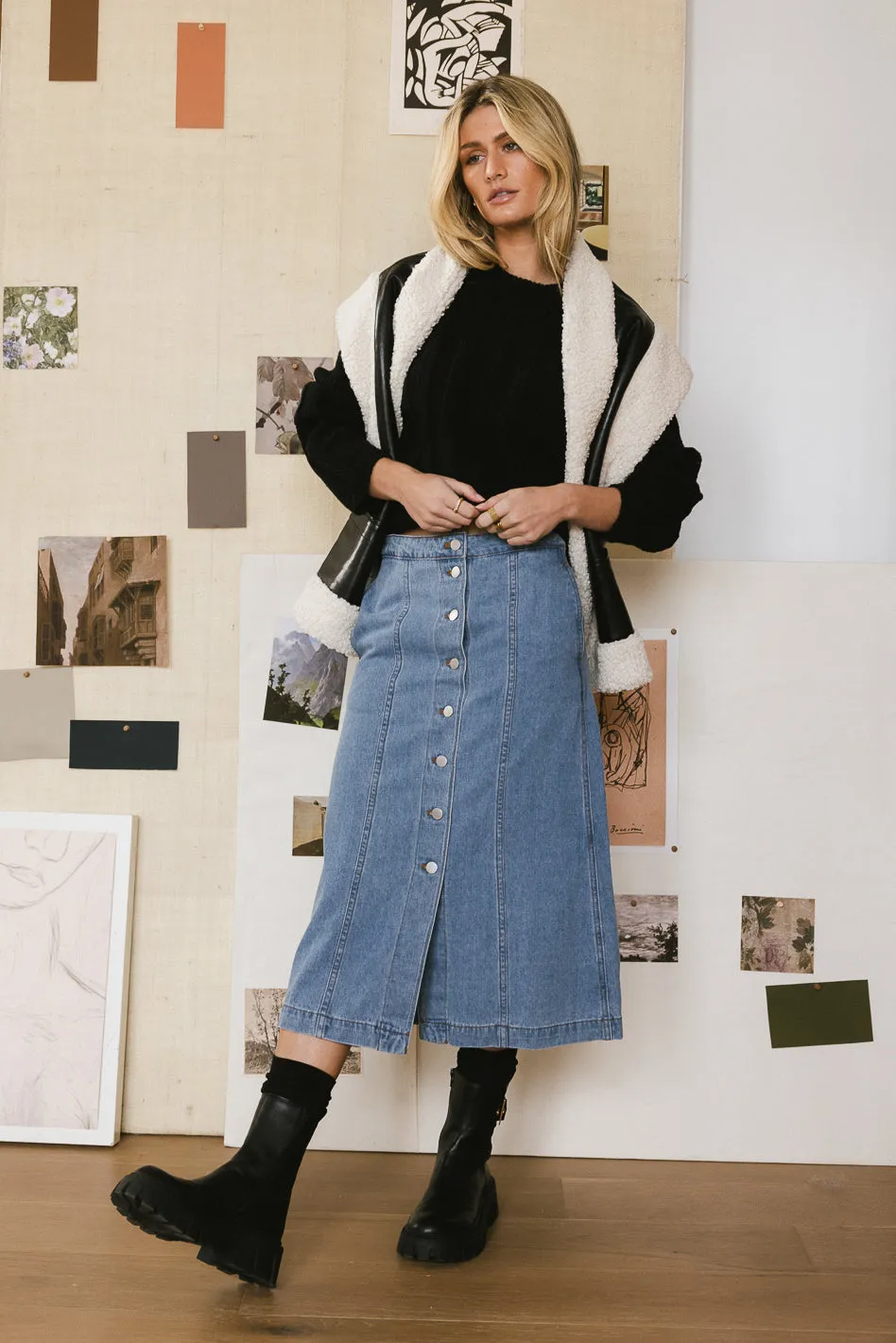 Kaylee Button Denim Skirt