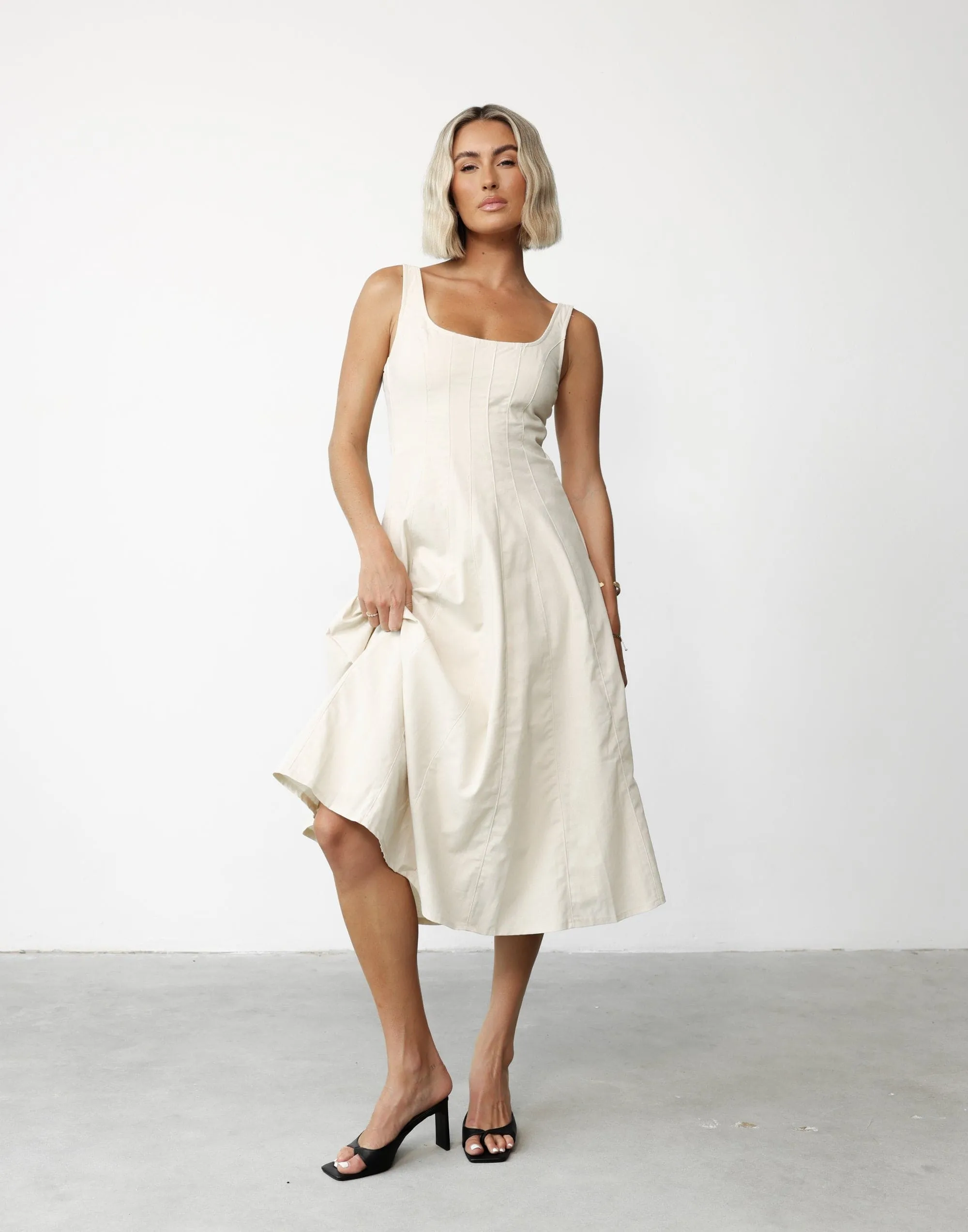 Kella Denim Maxi Dress (Beige)