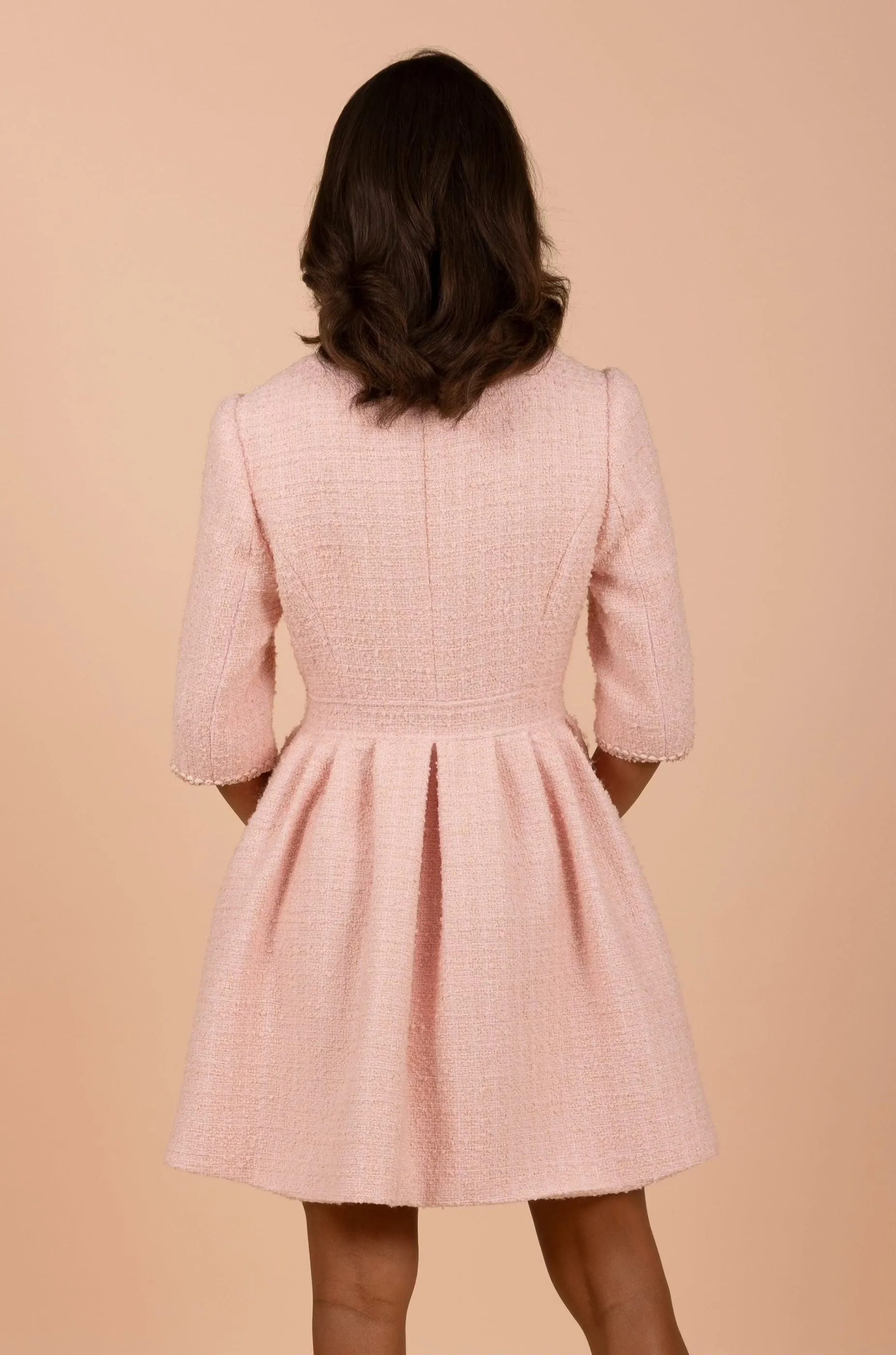 'Kelly' Wool Tweed Dress Coat in Rosa