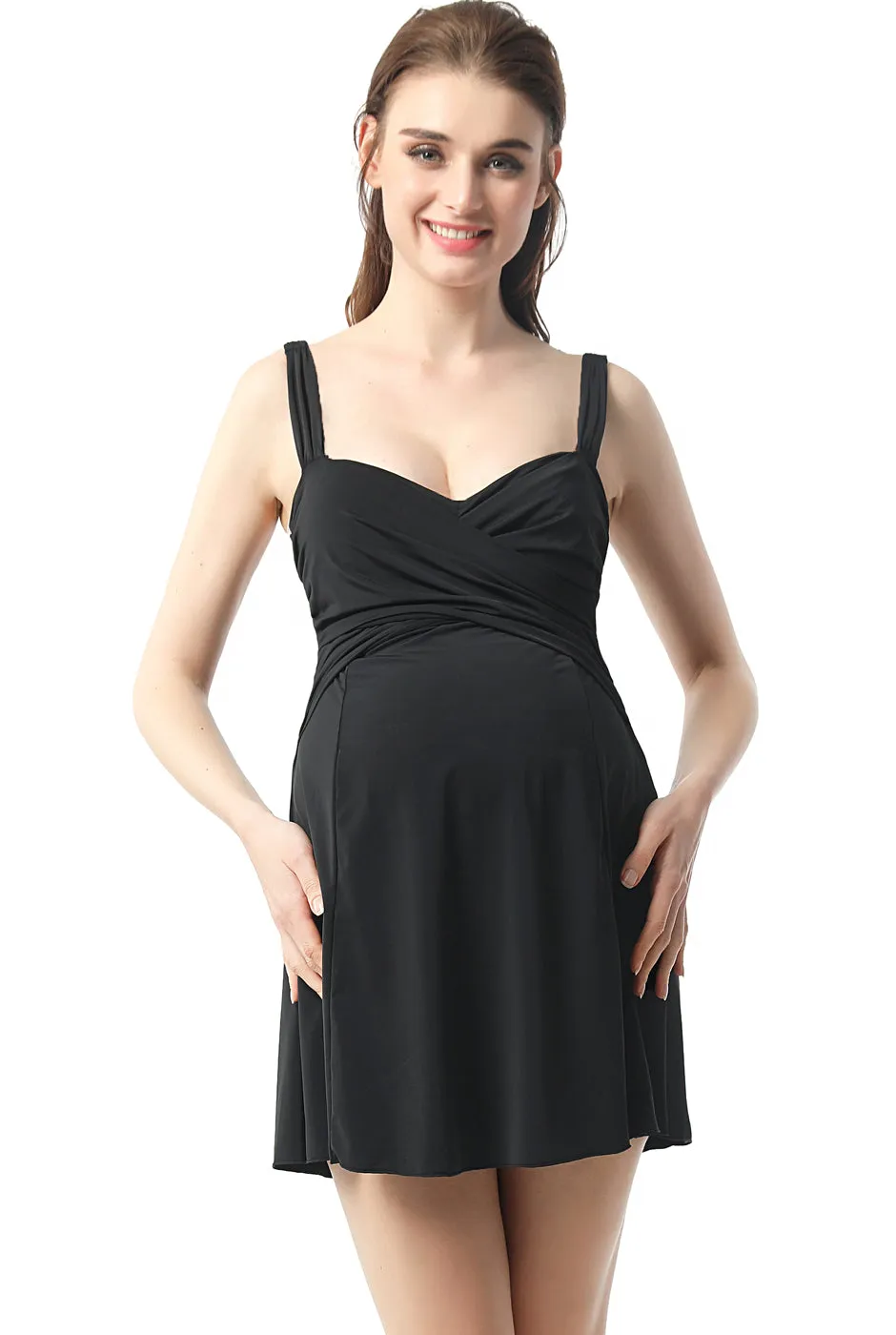 Kimi + Kai Maternity Julie Ruched Skirted One Piece Swim Bathing Suit