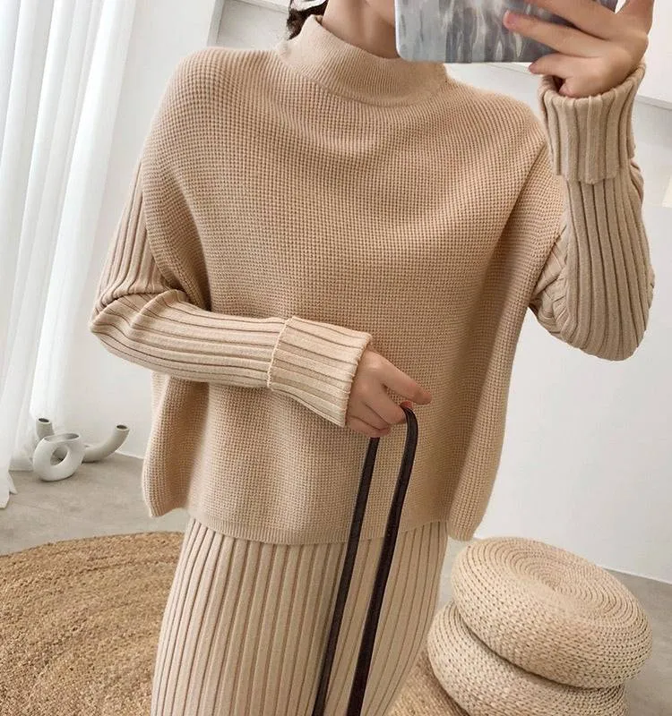 Knit Midi Dress Pullover Two Piece Set