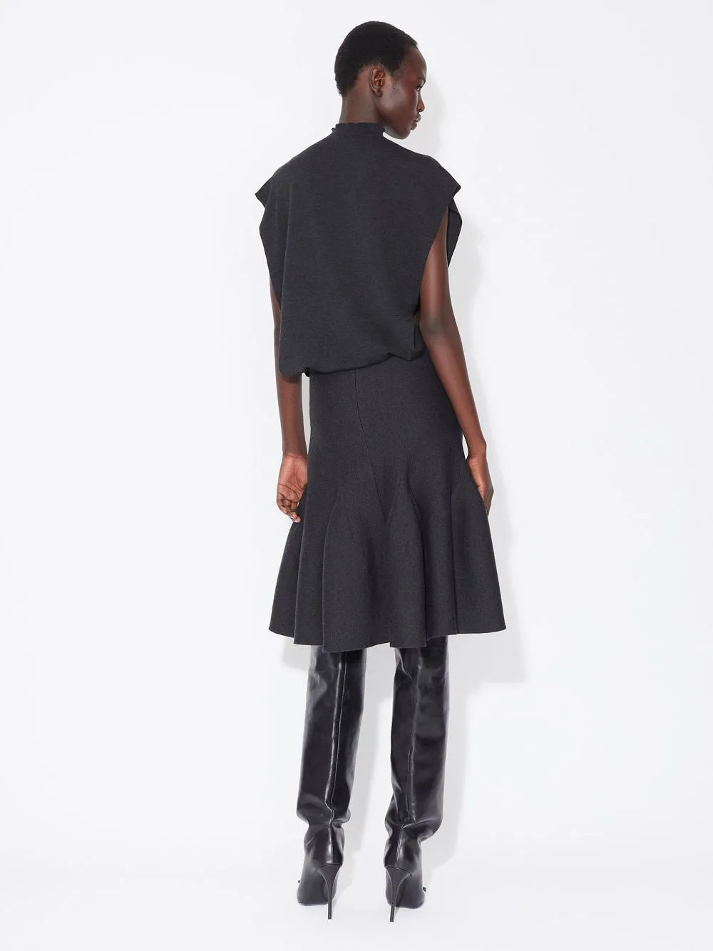 KNITTED MIDI SKIRT WITH SCULPTURED GODETTS