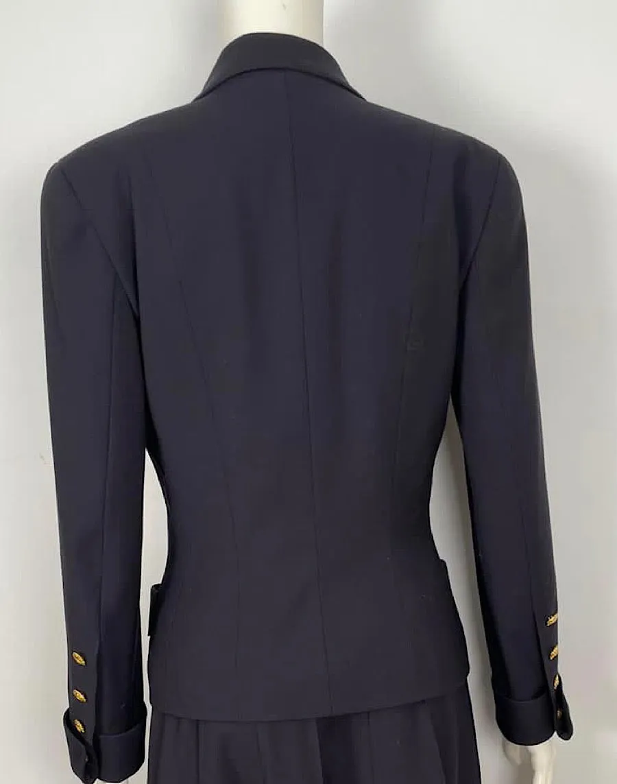 Late 1980’s Vintage Chanel Boutique Double Breasted Dark Navy Jacket FR 36 US 4