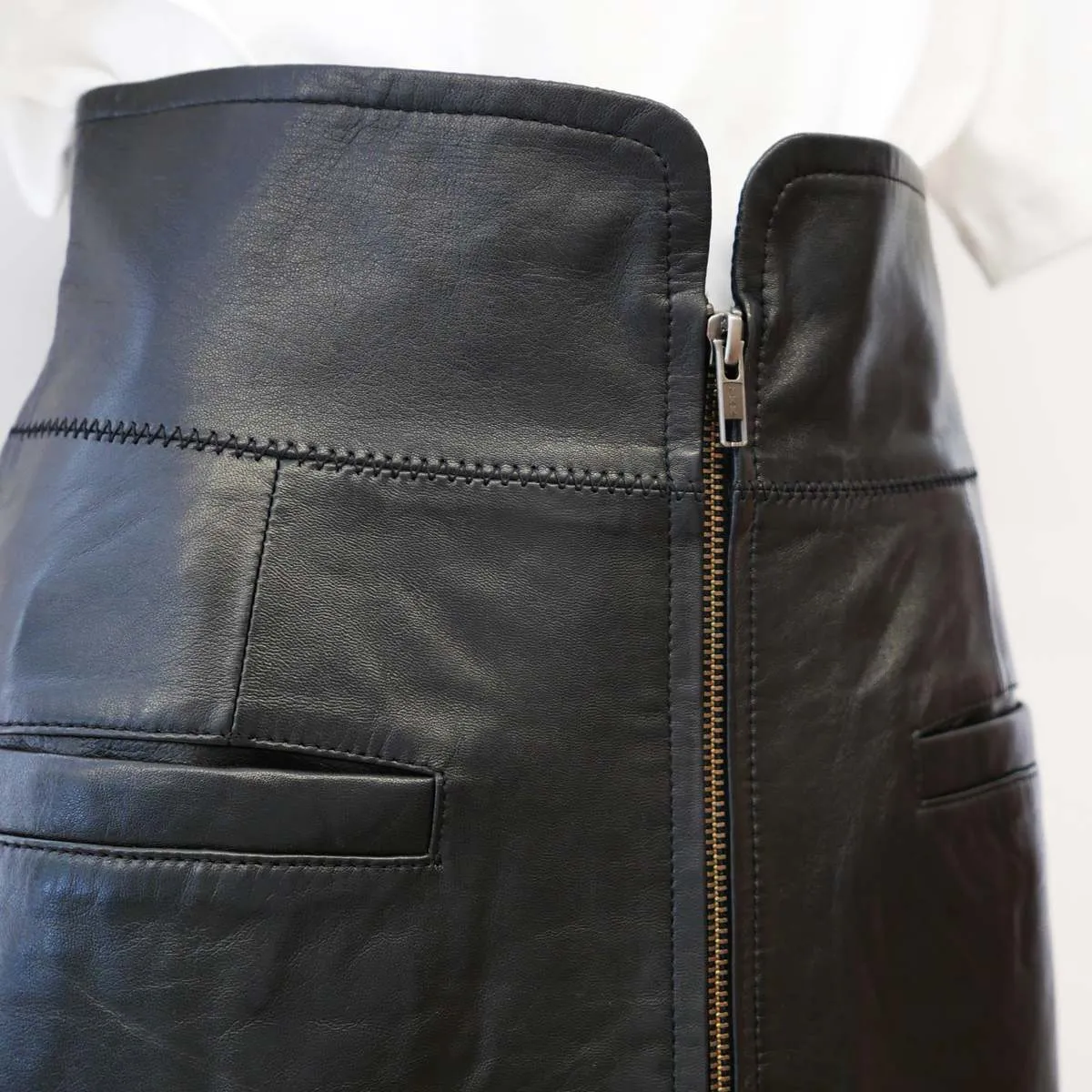 Lidia A-Line Leather Skirt - Black