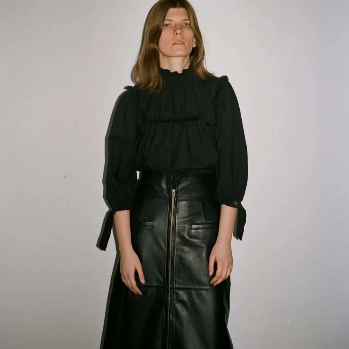 Lidia A-Line Leather Skirt - Black