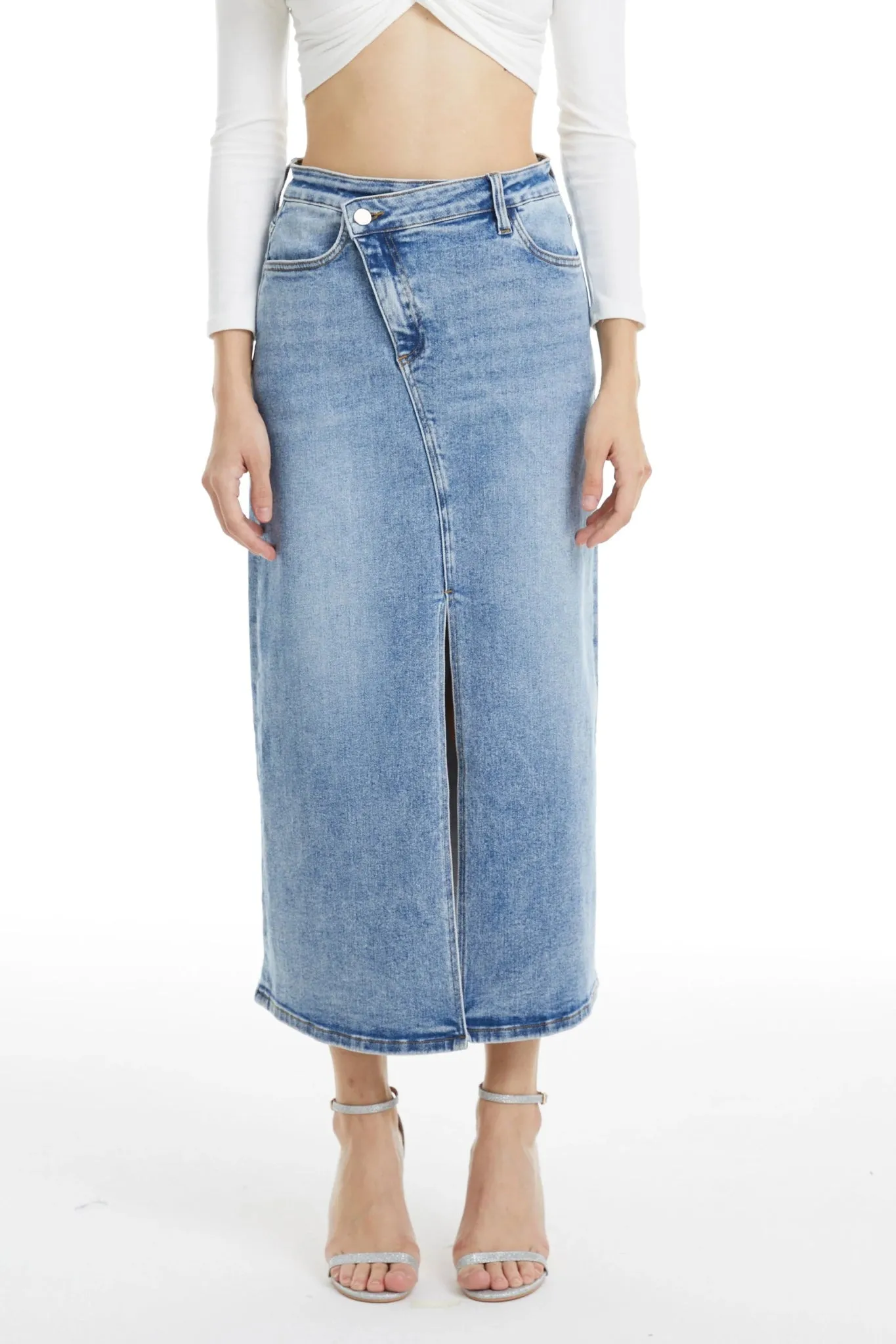 Light Wash Stretch Denim Skirt