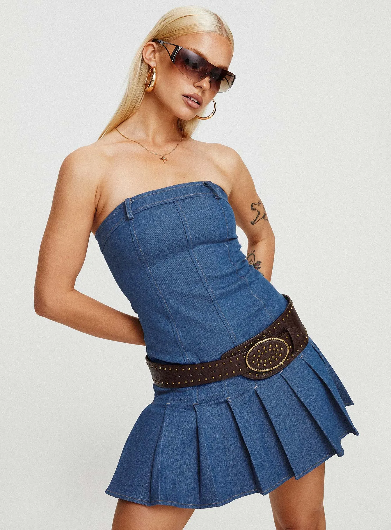 Lissa Strapless Denim Mini Dress Dark Blue