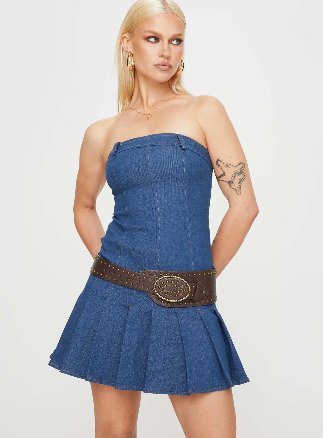 Lissa Strapless Denim Mini Dress Dark Blue