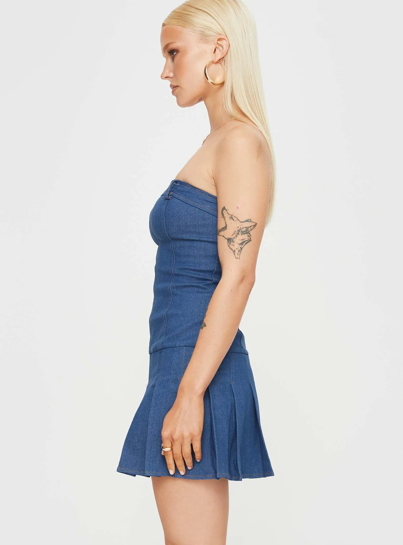 Lissa Strapless Denim Mini Dress Dark Blue