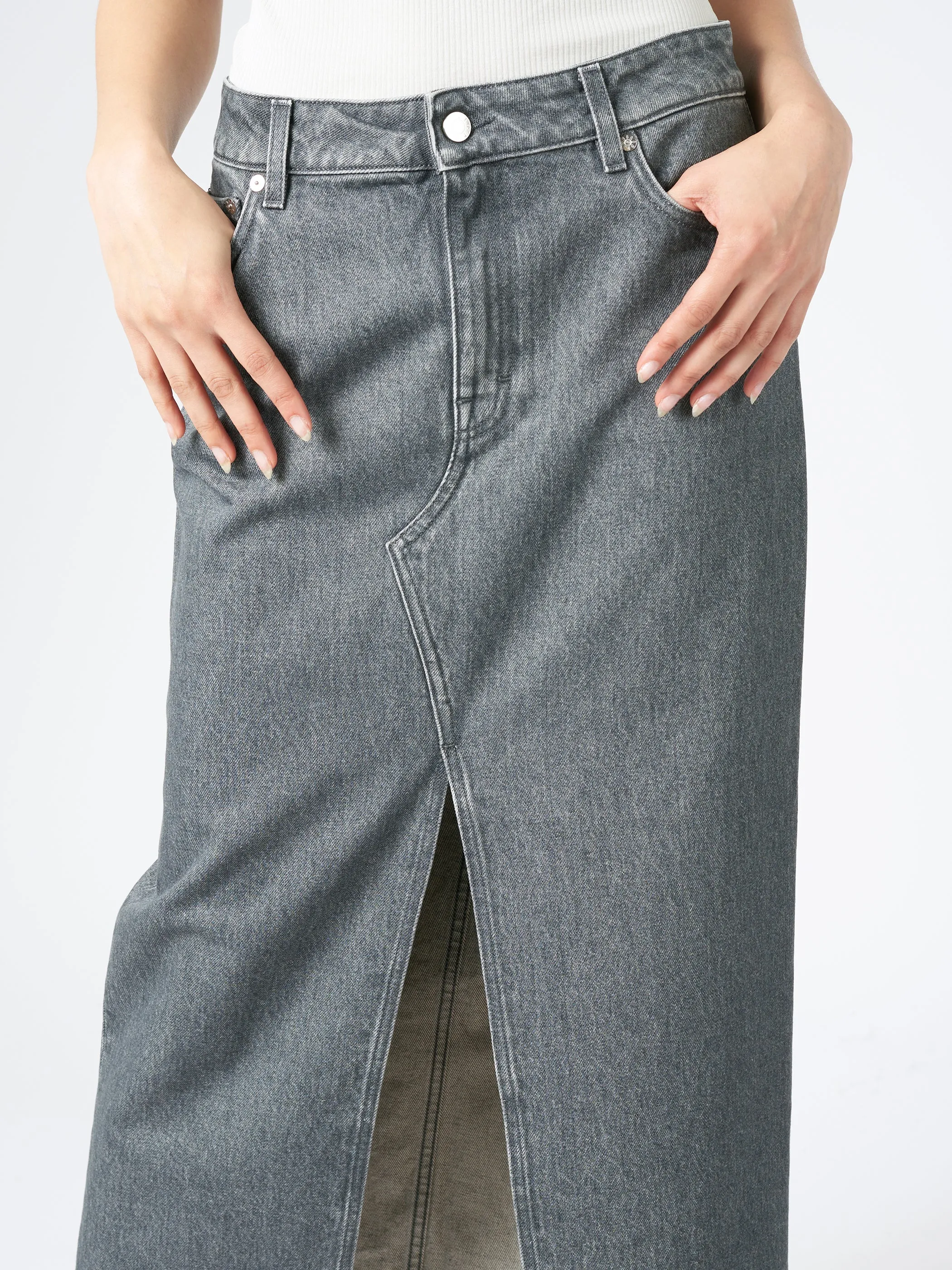 Long Slit Denim Skirt