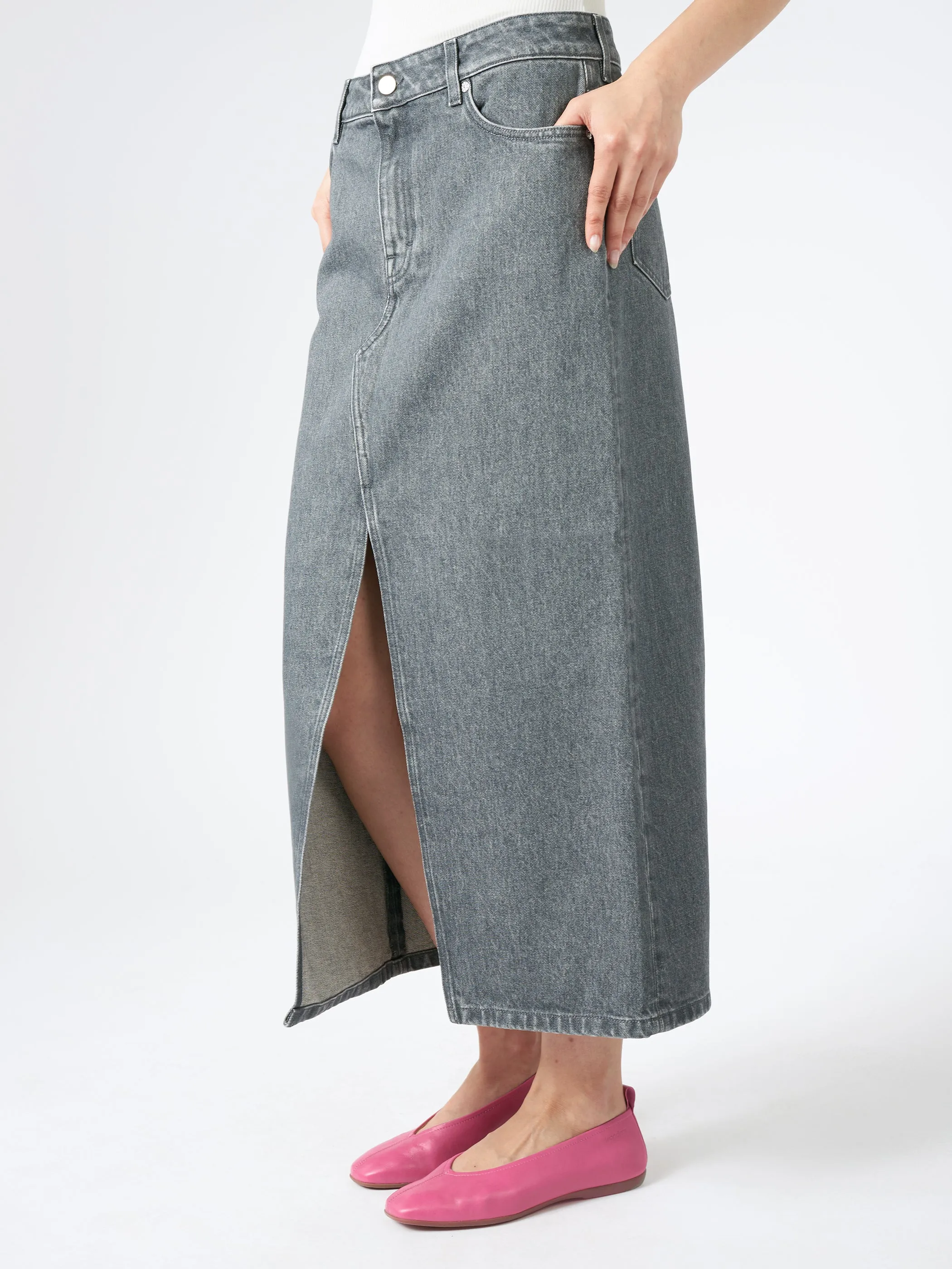 Long Slit Denim Skirt