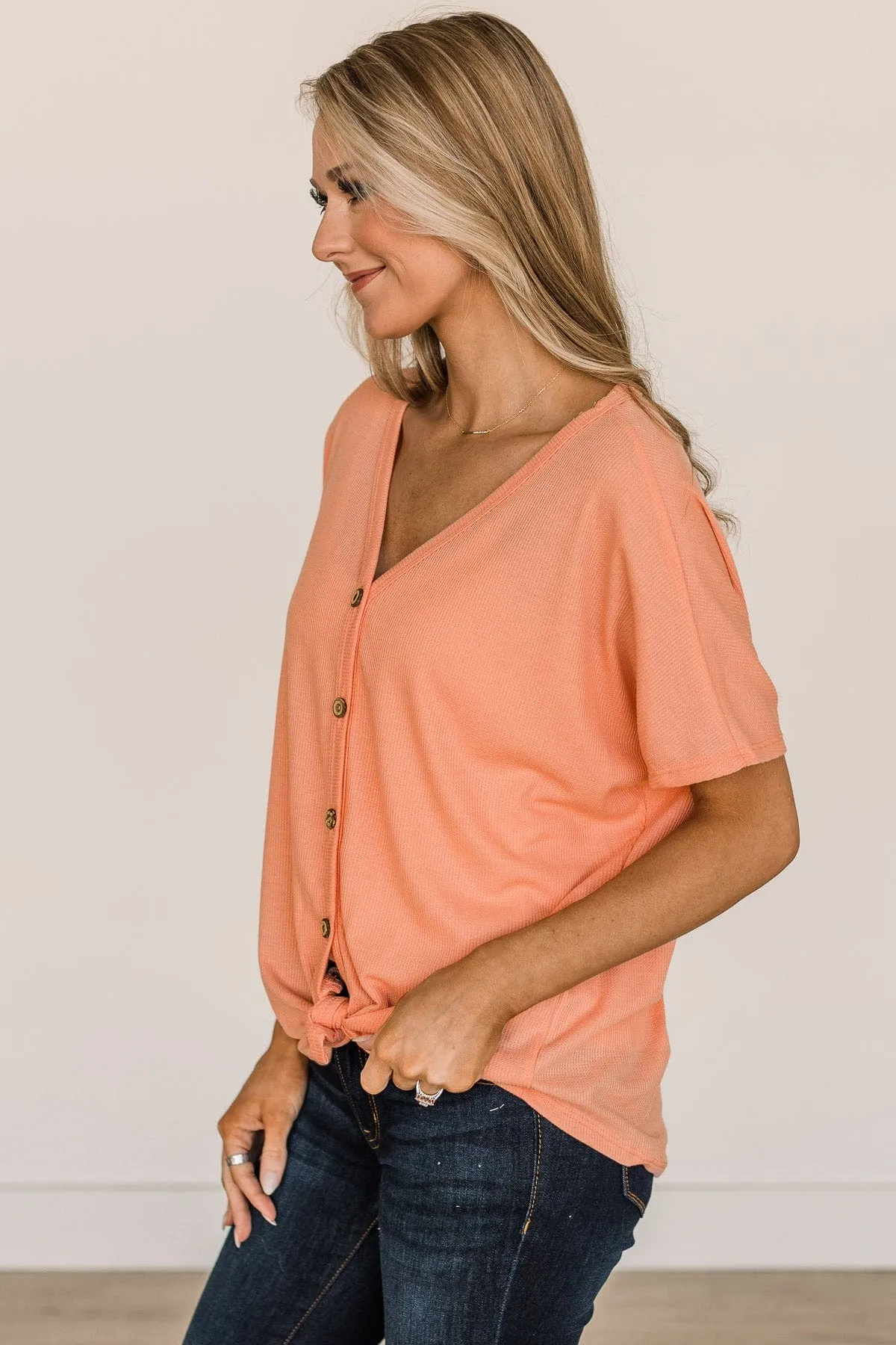 Looking Good Thermal Short Sleeve Top- Coral