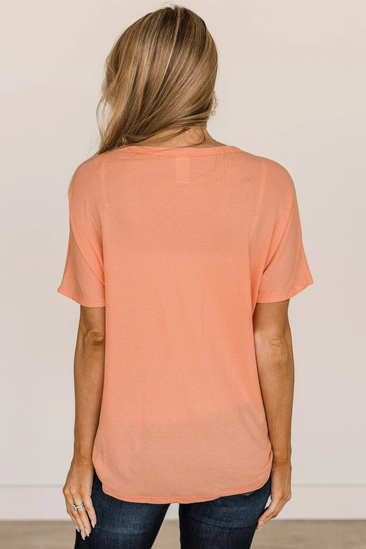 Looking Good Thermal Short Sleeve Top- Coral