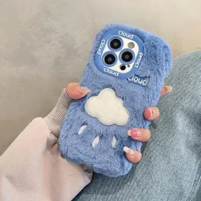 Lovely White Blue Clouds Plush Cute Phone Case for iPhone 11-15 Pro Max and 15 Plus