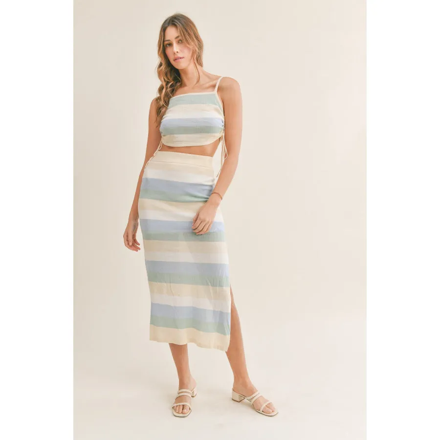 MABLE Striped Knit Cami and Midi Skirt Set