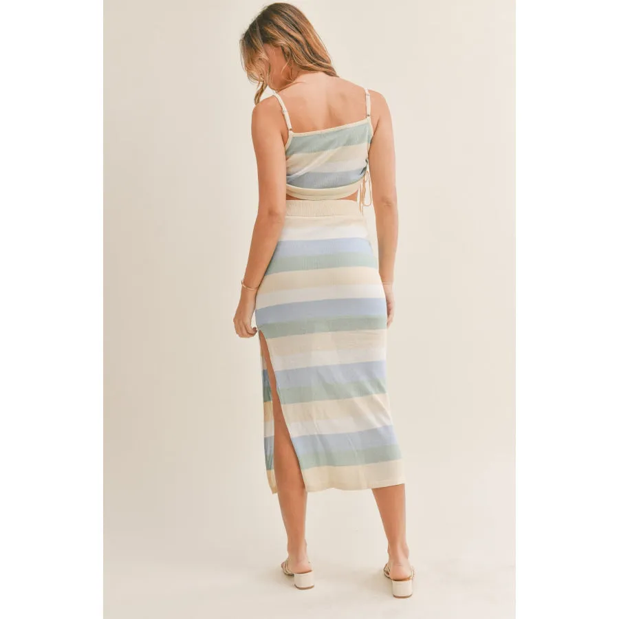 MABLE Striped Knit Cami and Midi Skirt Set