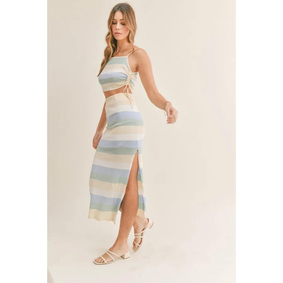 MABLE Striped Knit Cami and Midi Skirt Set