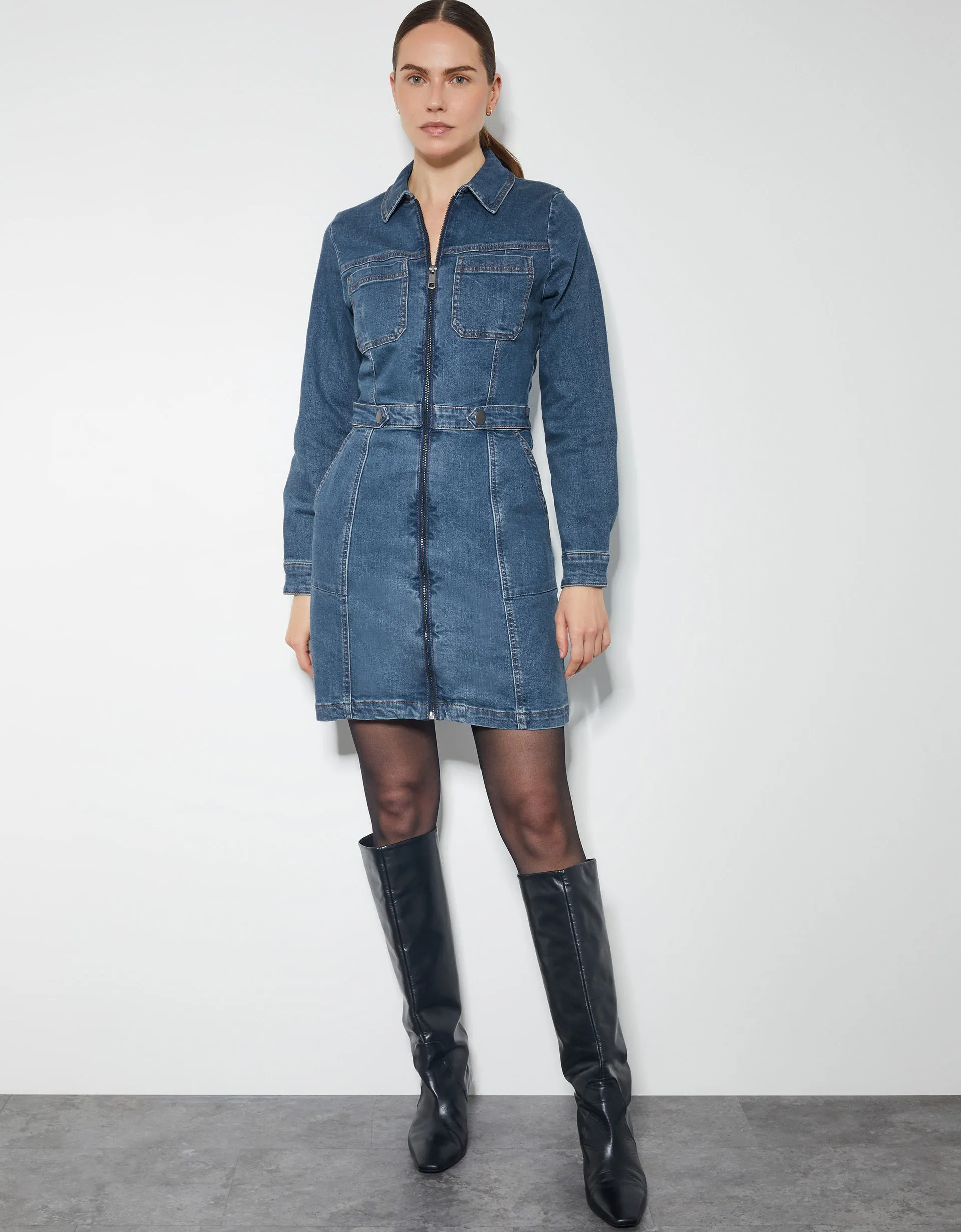 Margo Long Sleeve Denim Mini Dress Blue