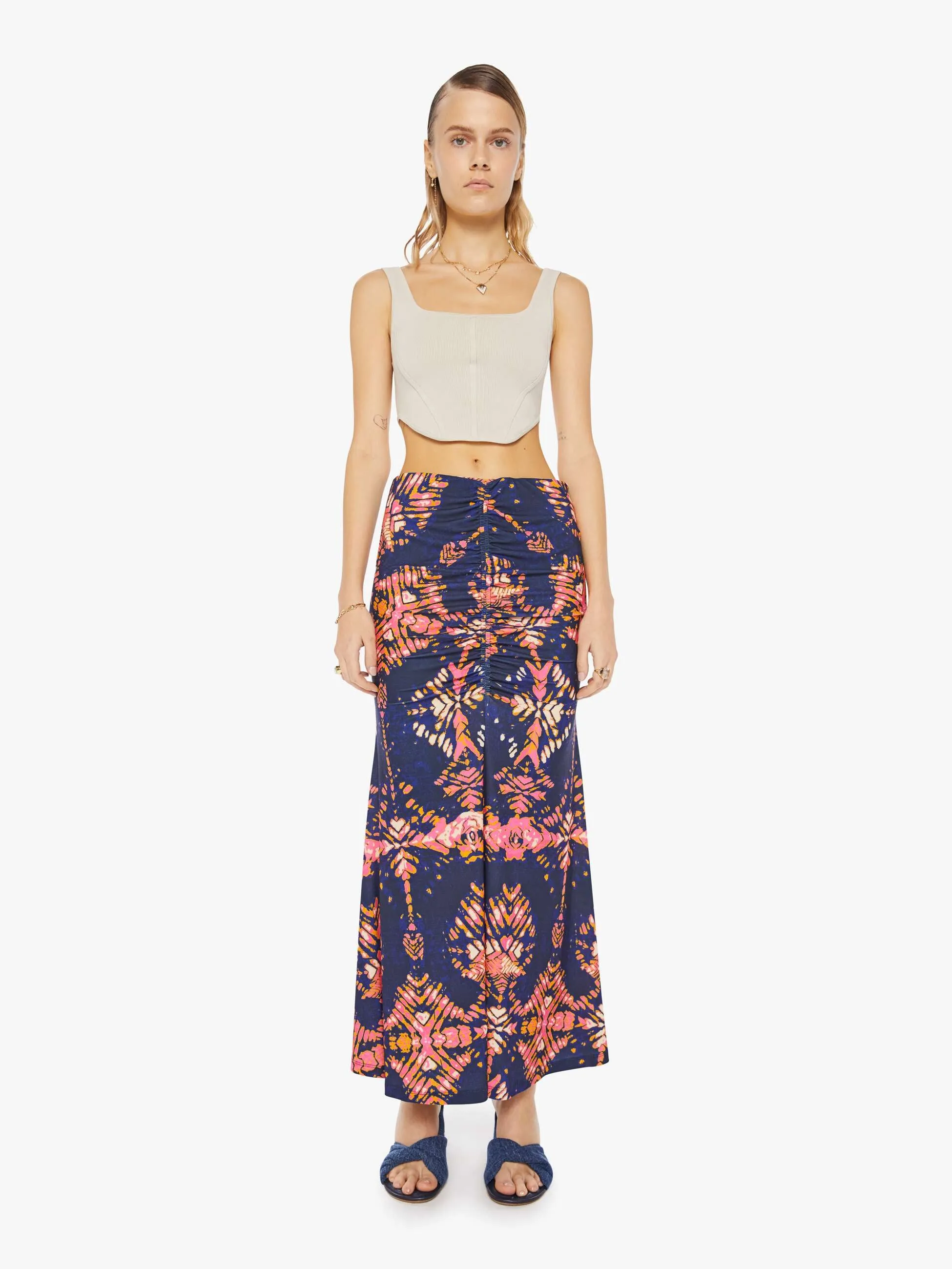 Maria Cher Liv Midi Skirt - Navy Shibori