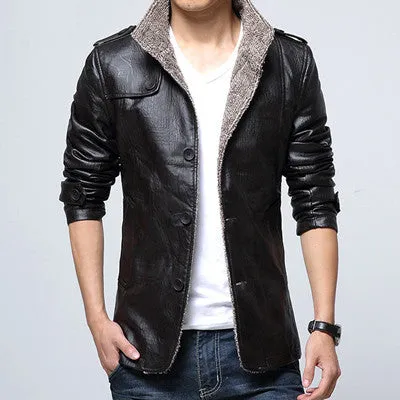 Men Jackets Fleeced Men PU Jackets Men Warm Coats Slim Fits Plus Jacquard SM6