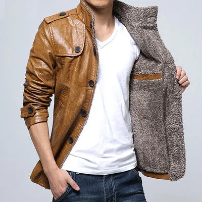 Men Jackets Fleeced Men PU Jackets Men Warm Coats Slim Fits Plus Jacquard SM6