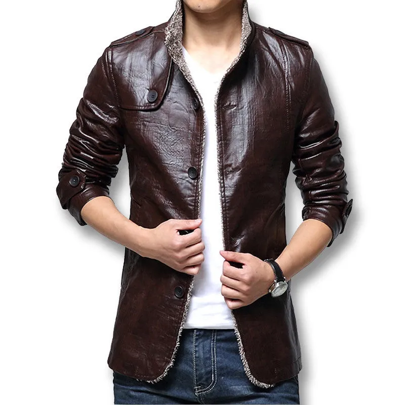 Men Jackets Fleeced Men PU Jackets Men Warm Coats Slim Fits Plus Jacquard SM6