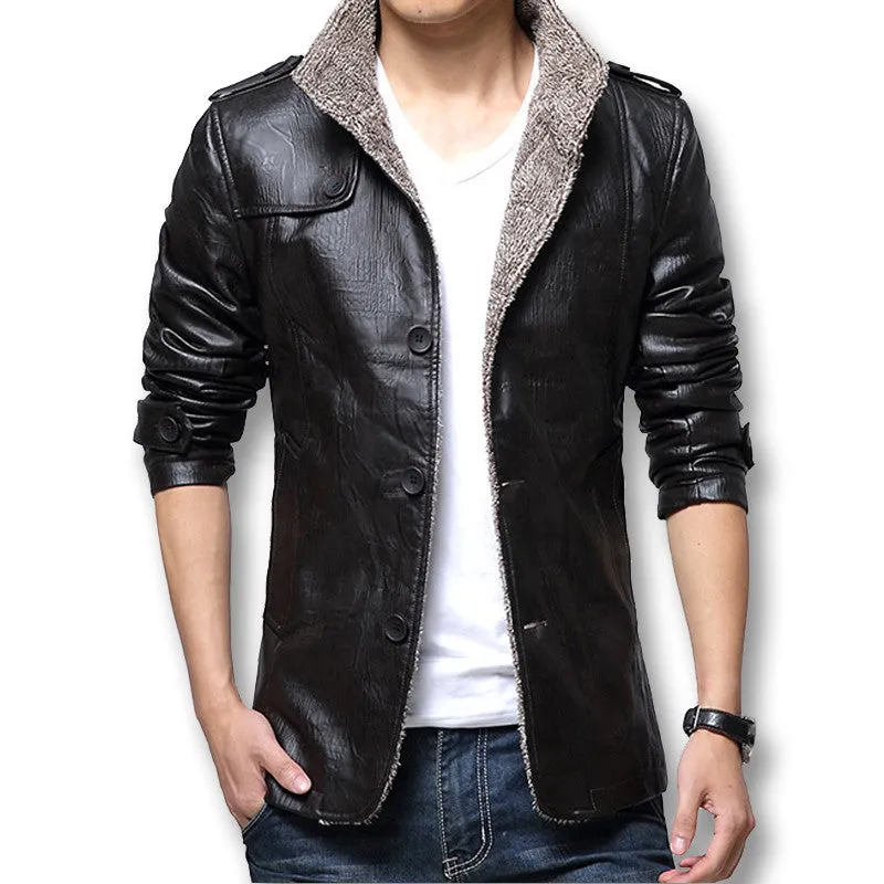 Men Jackets Fleeced Men PU Jackets Men Warm Coats Slim Fits Plus Jacquard SM6