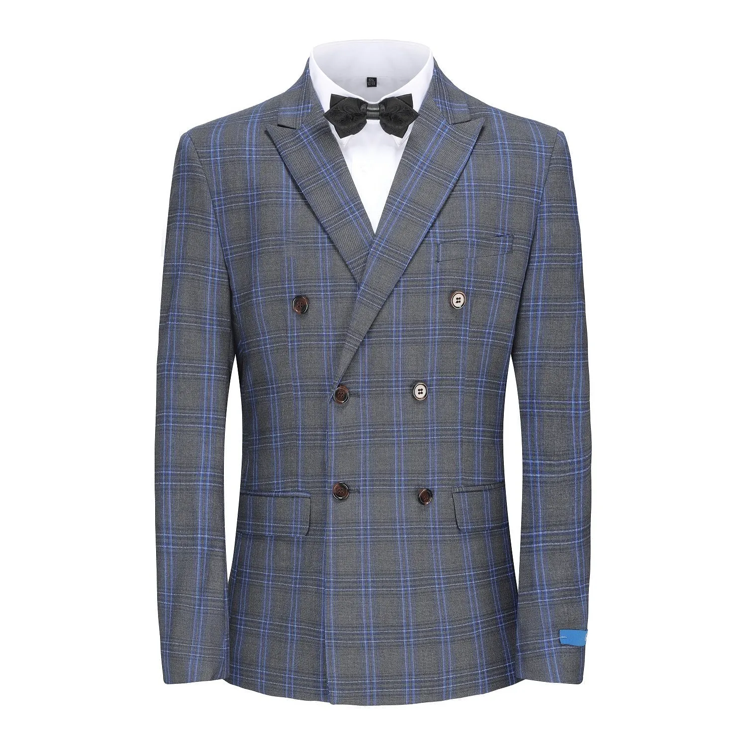 Men's 2-Piece Performance Stretch Double Breasted Blue Check Suit