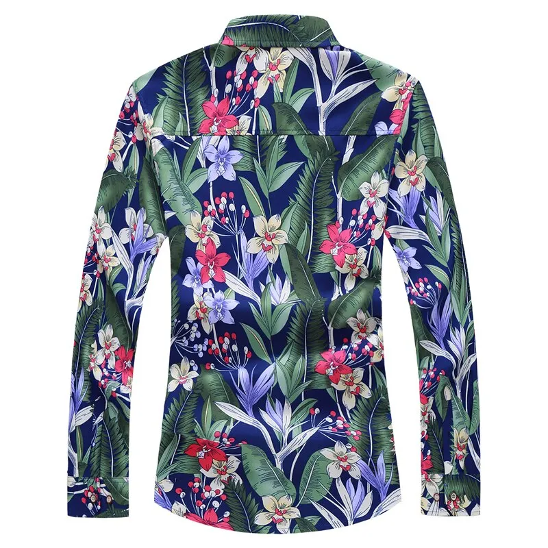 Men's Casual Green Floral Printed Slim Fit Party Long Sleeve Shirt