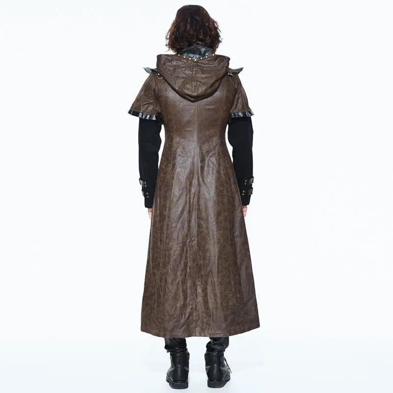 Men's Goth Faux Leather Duotone Long Coat