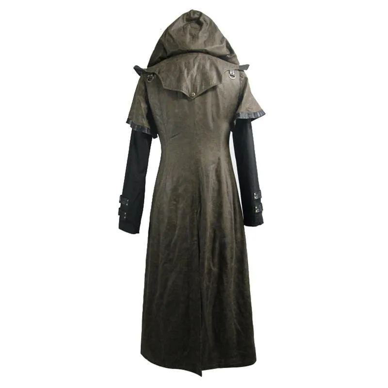 Men's Goth Faux Leather Duotone Long Coat