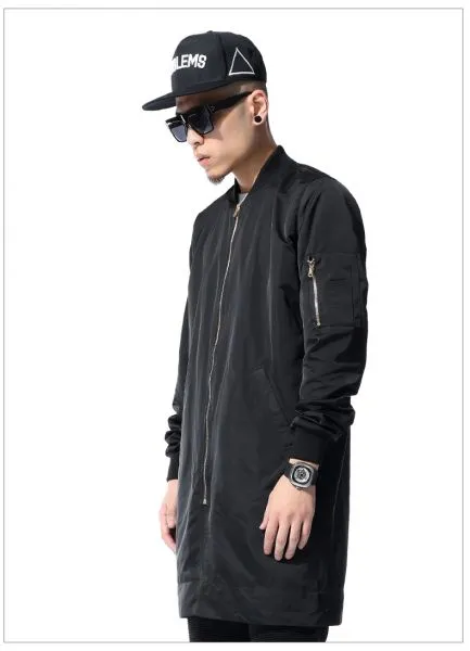 Men's Long Jacket Overcoat with Zip Sleeves