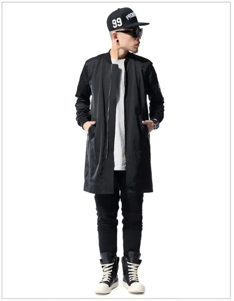 Men's Long Jacket Overcoat with Zip Sleeves