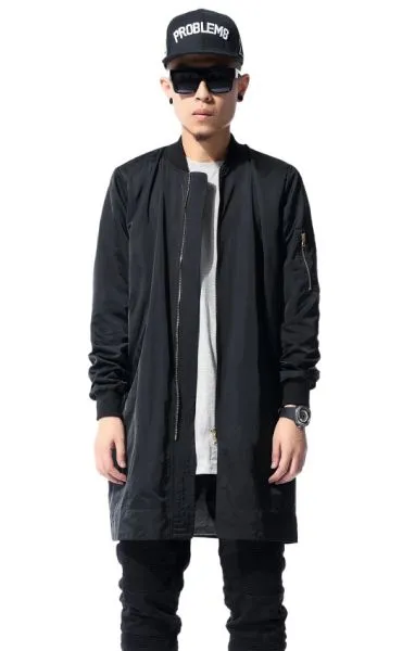 Men's Long Jacket Overcoat with Zip Sleeves