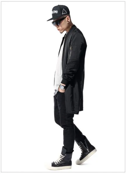 Men's Long Jacket Overcoat with Zip Sleeves