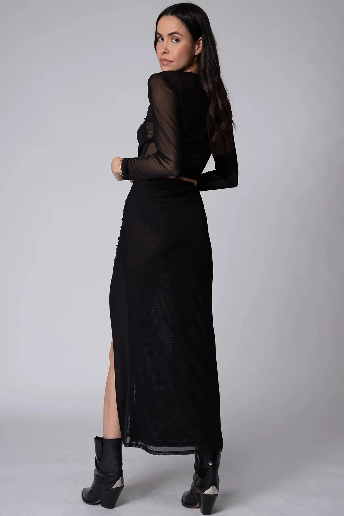 Mesh Get Together Maxi Skirt - Black