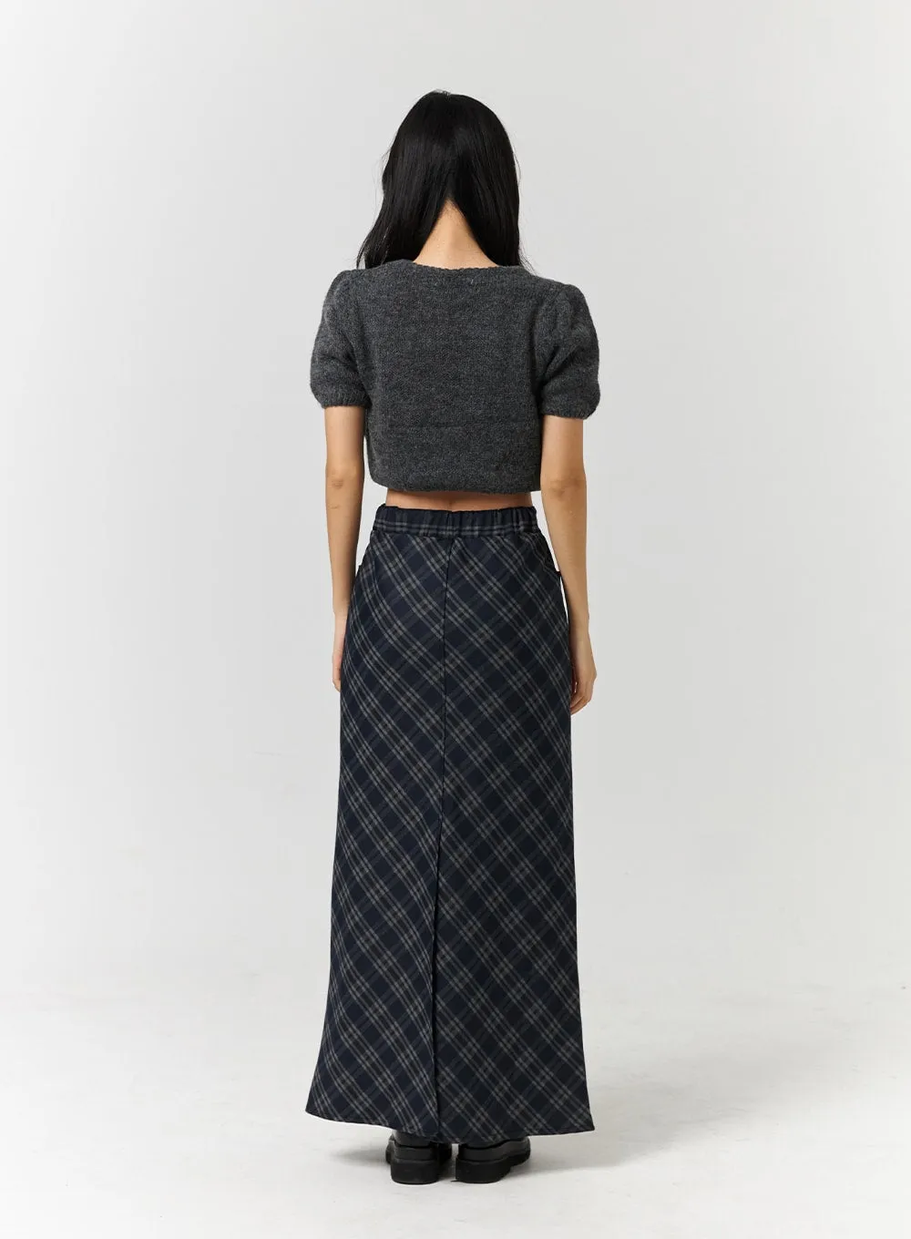 Mid Waist Check Pocket Zip Maxi Skirt CD328