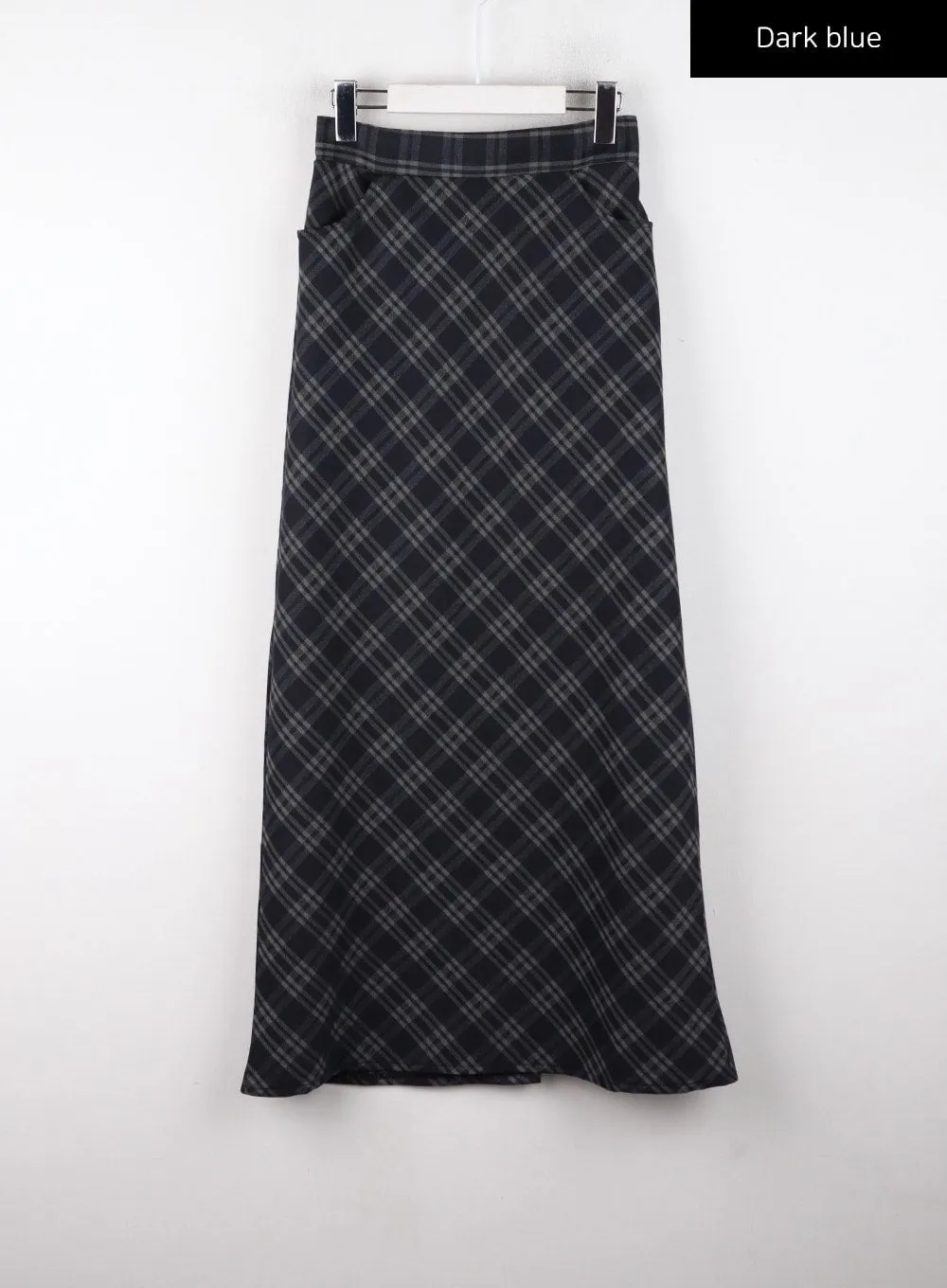 Mid Waist Check Pocket Zip Maxi Skirt CD328