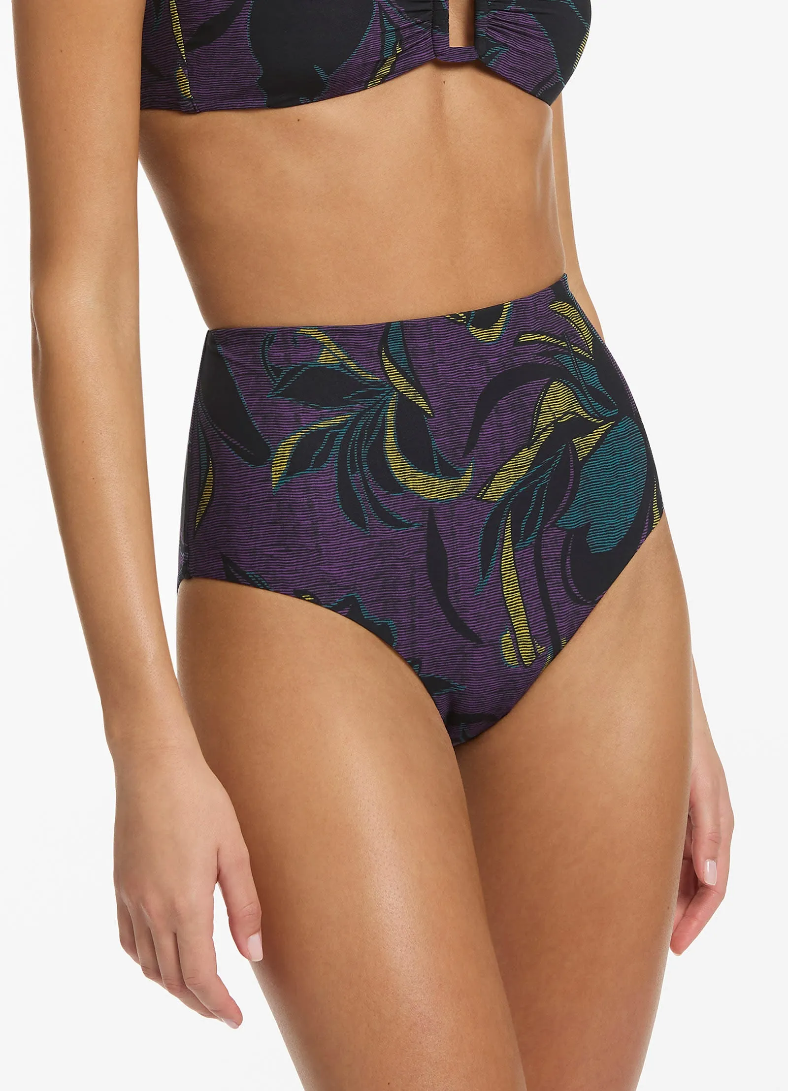 Midnight Tropical High Waist Bikini Bottom - Amethyst