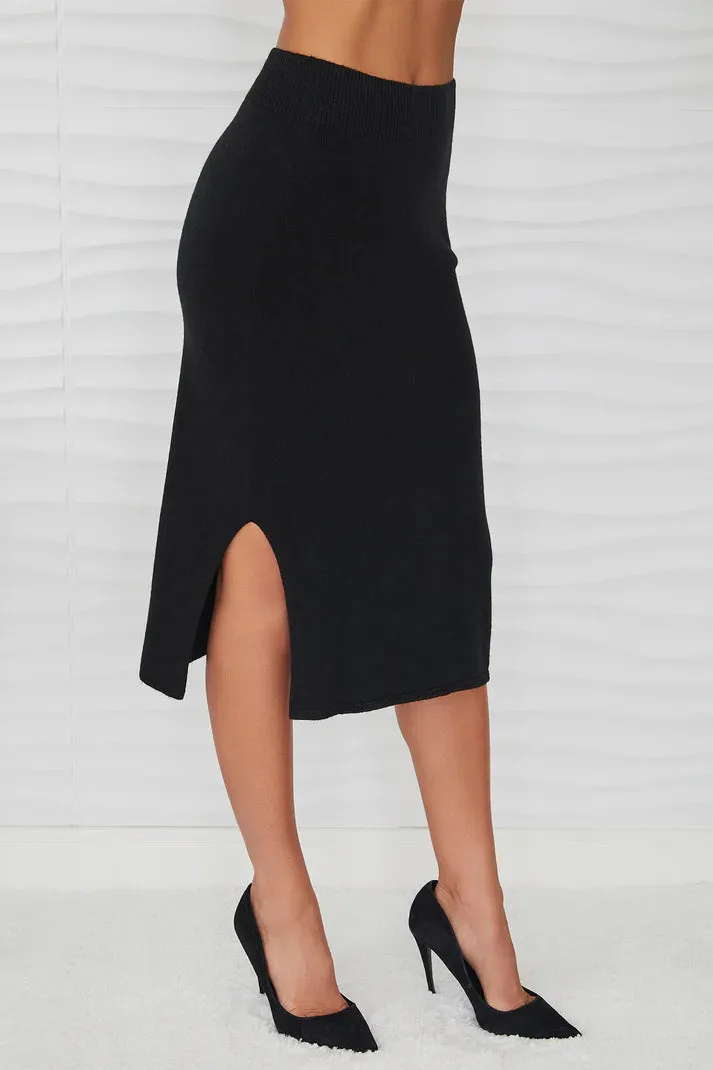 Milio Milano Knit Pencil Slit Skirt Black