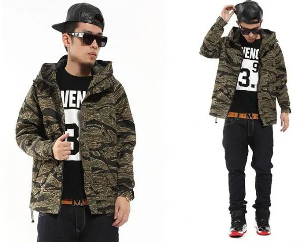 Military Camo Windbreaker Jacket for Men with Army Green Print