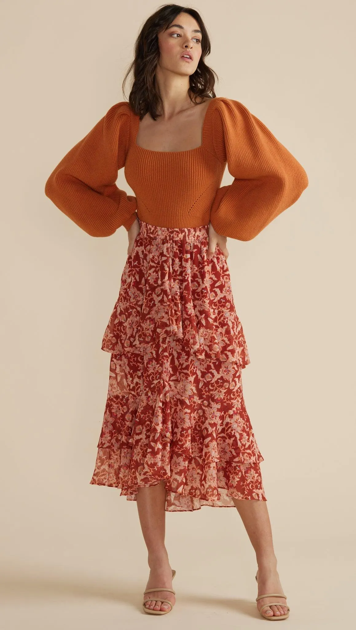 Minkpink Dover Midi Skirt in Rust