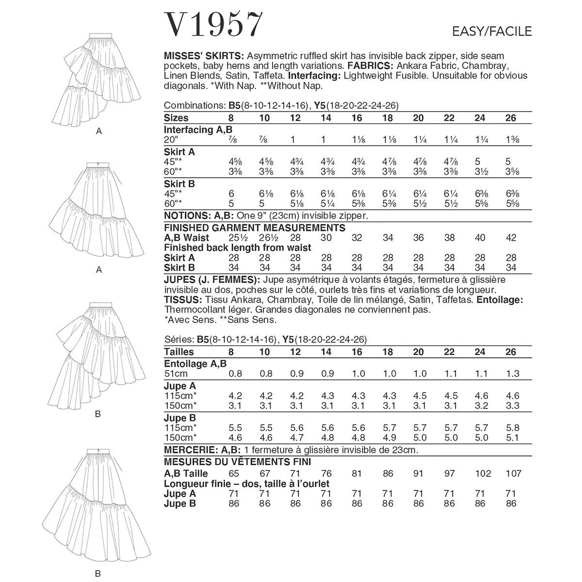 Misses Skirts Vogue Sewing Pattern 1957