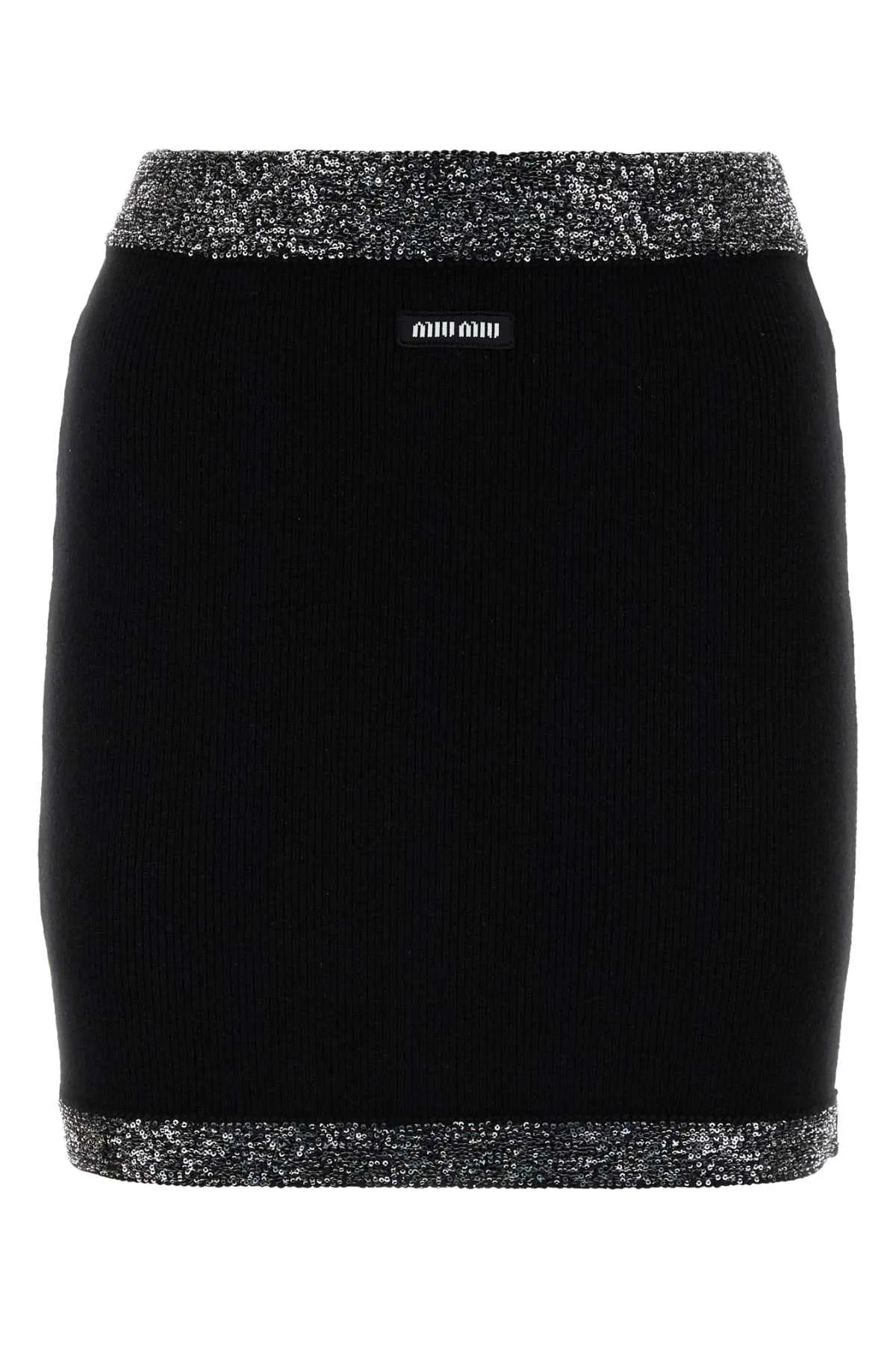 Miu Miu Black Stretch Cashmere Blend Mini Skirt