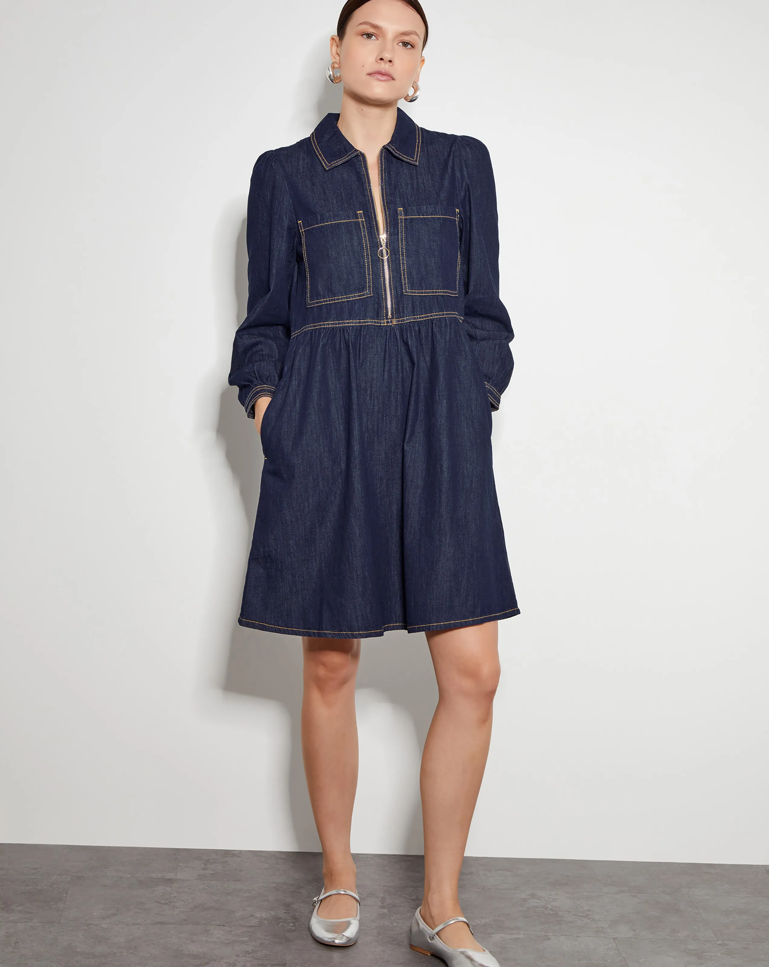 Monsoon Adeena Denim Mini Shirt Dress