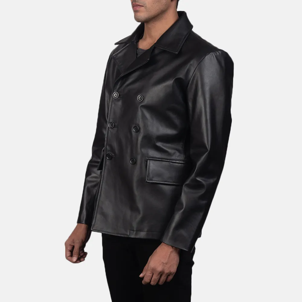 Mr. Bailey Black Leather Naval Peacoat